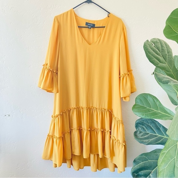 Final Sale!!! KAREN KANE Marigold V-Neck Ruffled High Low Tiered Dress M USA - Picture 7 of 11